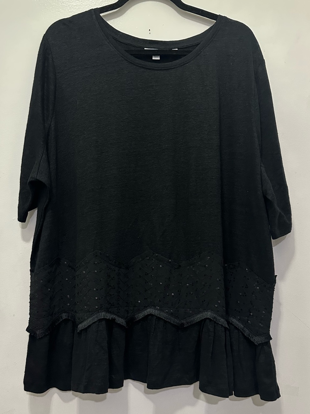 Chico’s Chevron 100% Linen Sequined Ruffle Peplum Top Sz XXL Minimalist